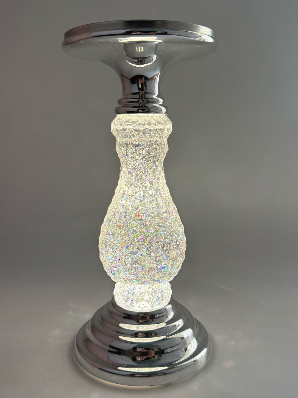 Bath & Body Works Lighted Silver Swirling Glitter Pedestal 3 Wick Candle Holder